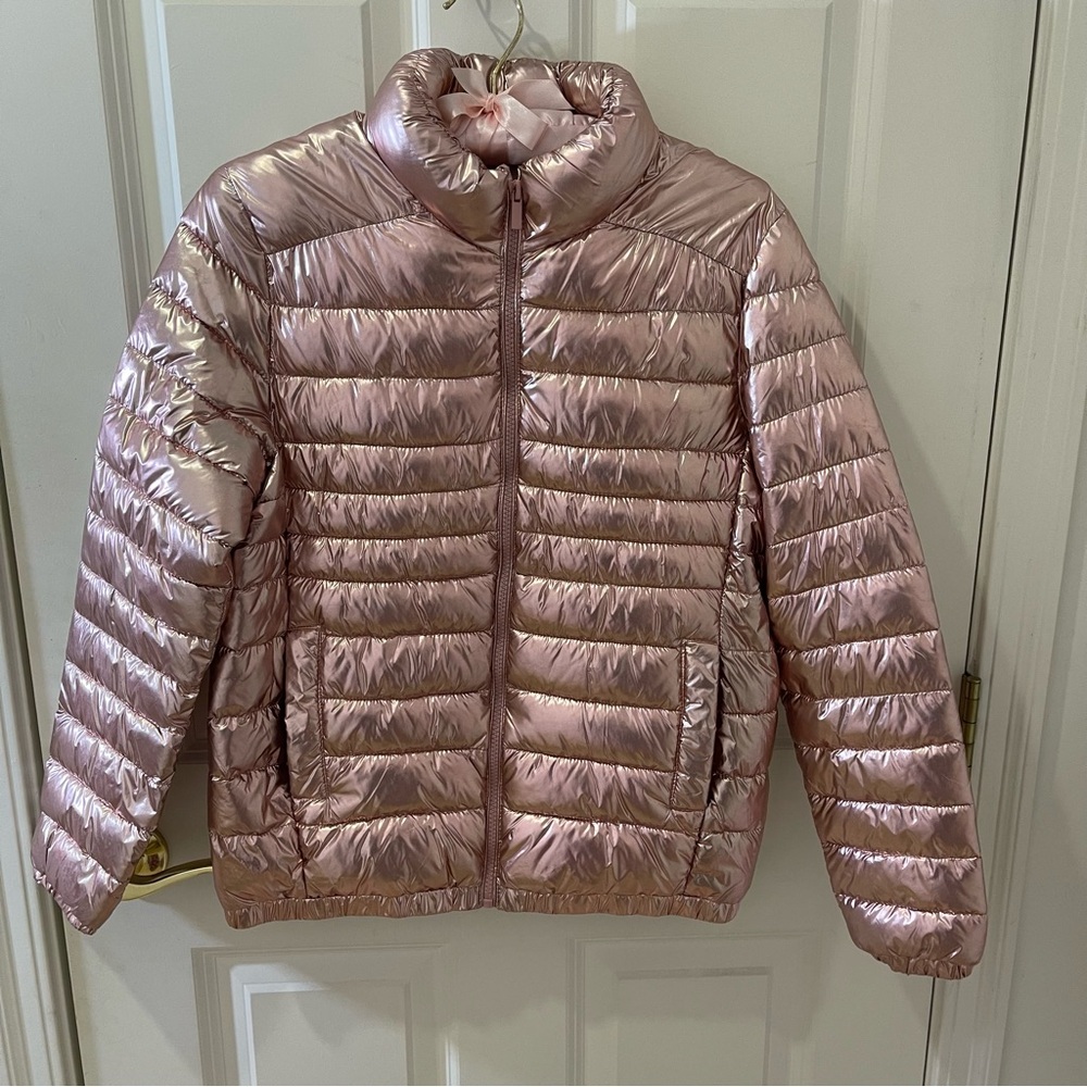 Zara Kids Rose Gold Metallic Puffer Jacket | Size 13-14